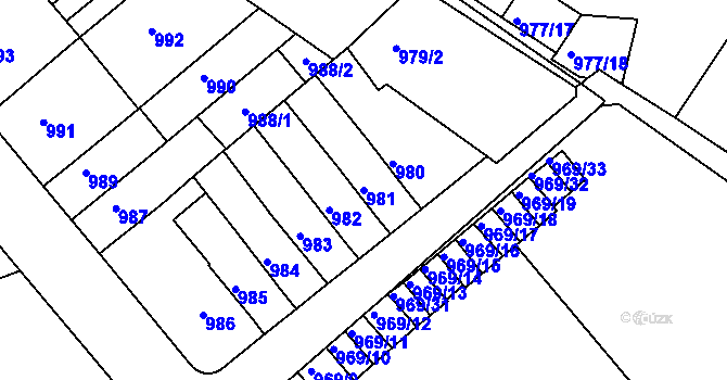 Parcela st. 981 v KÚ Znojmo-město, Katastrální mapa