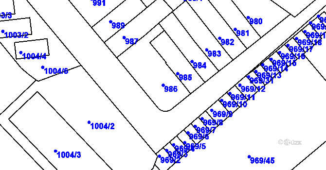 Parcela st. 986 v KÚ Znojmo-město, Katastrální mapa