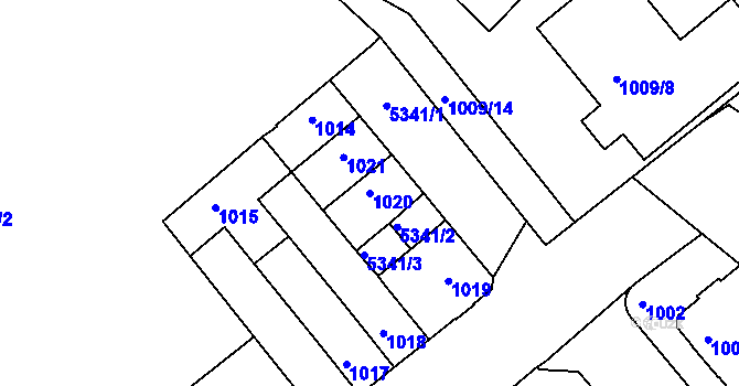 Parcela st. 1020 v KÚ Znojmo-město, Katastrální mapa