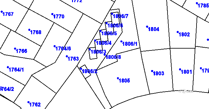 Parcela st. 1806/8 v KÚ Znojmo-město, Katastrální mapa