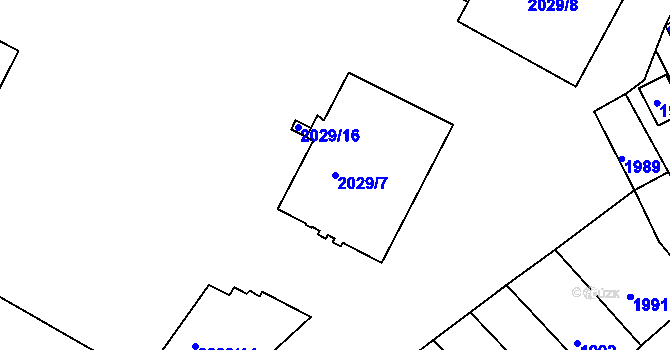 Parcela st. 2029/7 v KÚ Znojmo-město, Katastrální mapa