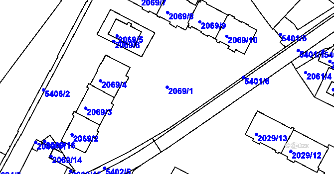 Parcela st. 2069/1 v KÚ Znojmo-město, Katastrální mapa