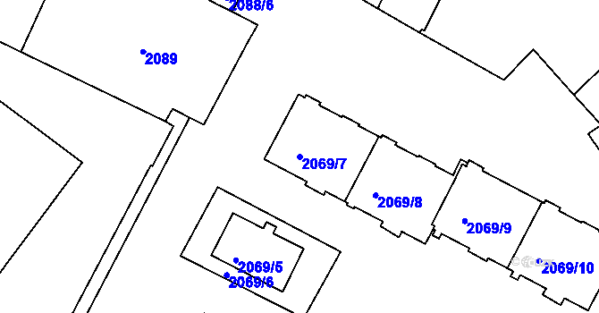 Parcela st. 2069/7 v KÚ Znojmo-město, Katastrální mapa
