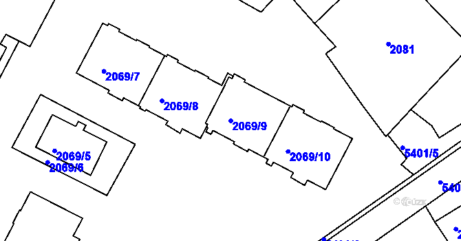 Parcela st. 2069/9 v KÚ Znojmo-město, Katastrální mapa