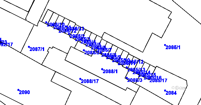 Parcela st. 2085/8 v KÚ Znojmo-město, Katastrální mapa