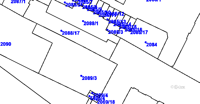 Parcela st. 2088/7 v KÚ Znojmo-město, Katastrální mapa