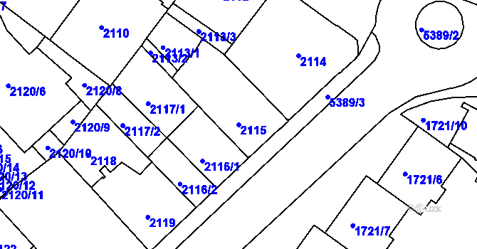Parcela st. 2115 v KÚ Znojmo-město, Katastrální mapa