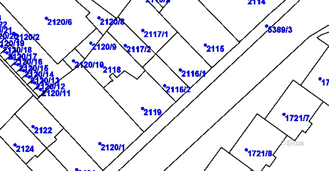 Parcela st. 2116/2 v KÚ Znojmo-město, Katastrální mapa