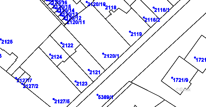 Parcela st. 2120/1 v KÚ Znojmo-město, Katastrální mapa