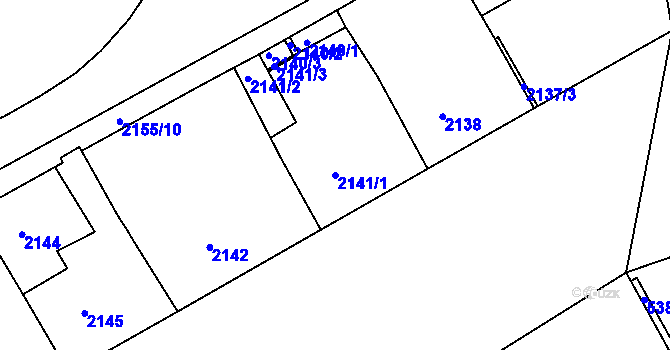 Parcela st. 2141/1 v KÚ Znojmo-město, Katastrální mapa