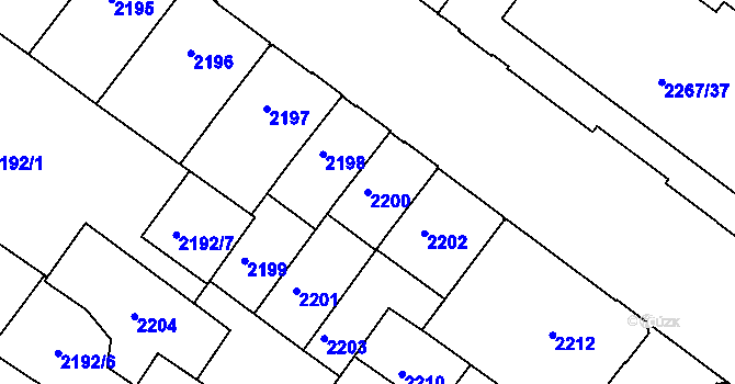 Parcela st. 2200 v KÚ Znojmo-město, Katastrální mapa