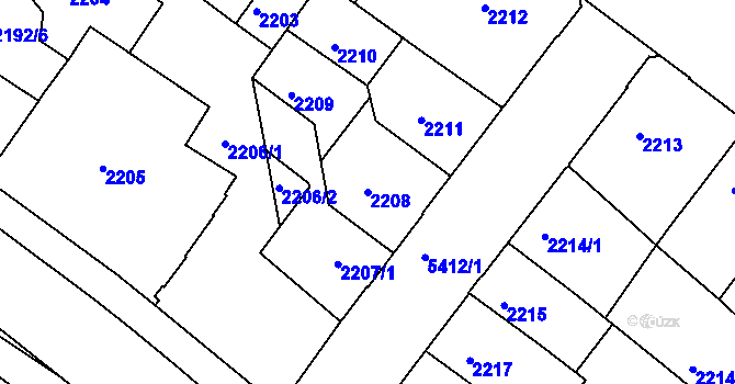 Parcela st. 2208 v KÚ Znojmo-město, Katastrální mapa