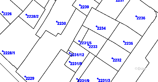 Parcela st. 2231/5 v KÚ Znojmo-město, Katastrální mapa