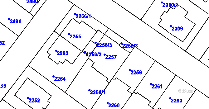 Parcela st. 2257 v KÚ Znojmo-město, Katastrální mapa