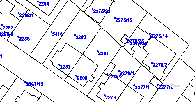 Parcela st. 2281 v KÚ Znojmo-město, Katastrální mapa