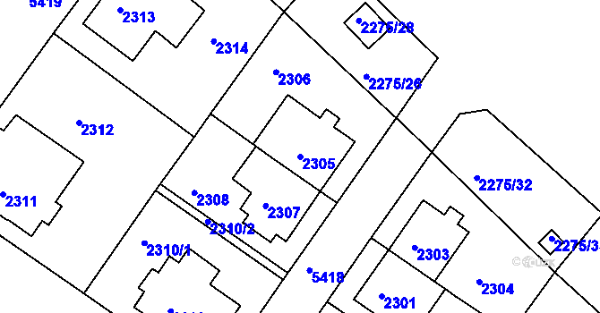 Parcela st. 2305 v KÚ Znojmo-město, Katastrální mapa