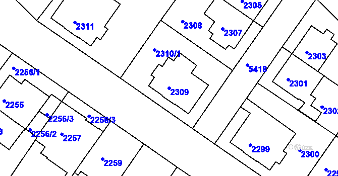 Parcela st. 2309 v KÚ Znojmo-město, Katastrální mapa