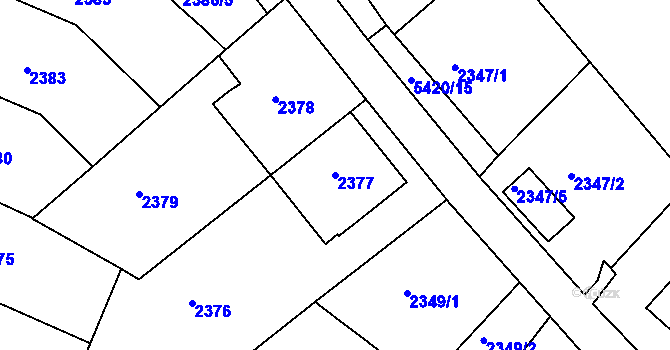 Parcela st. 2377 v KÚ Znojmo-město, Katastrální mapa