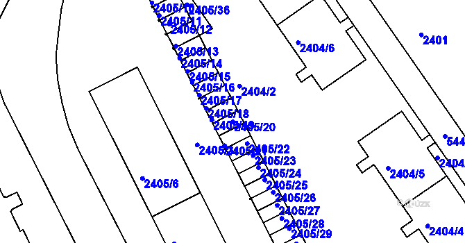 Parcela st. 2405/20 v KÚ Znojmo-město, Katastrální mapa