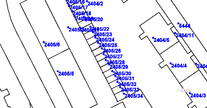 Parcela st. 2405/27 v KÚ Znojmo-město, Katastrální mapa