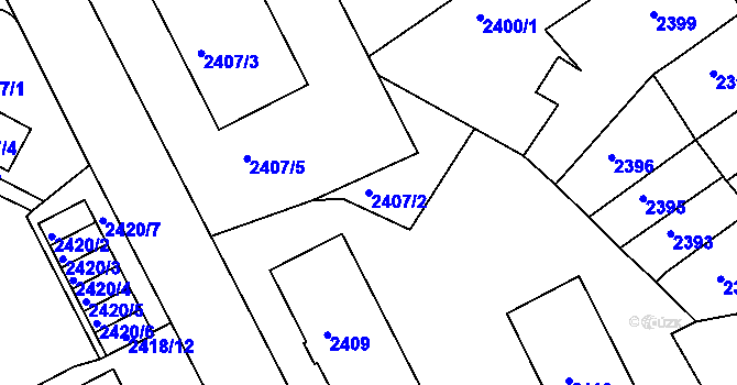 Parcela st. 2407/2 v KÚ Znojmo-město, Katastrální mapa