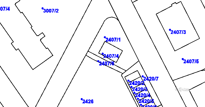 Parcela st. 2407/4 v KÚ Znojmo-město, Katastrální mapa