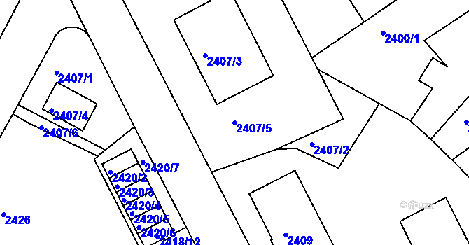 Parcela st. 2407/5 v KÚ Znojmo-město, Katastrální mapa