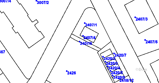 Parcela st. 2407/6 v KÚ Znojmo-město, Katastrální mapa