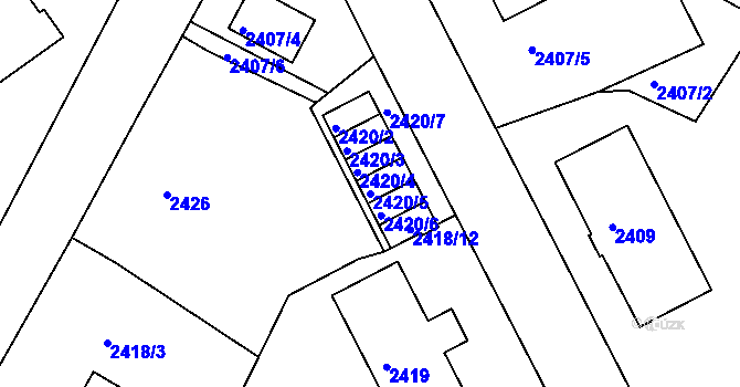 Parcela st. 2420/5 v KÚ Znojmo-město, Katastrální mapa