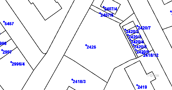 Parcela st. 2426 v KÚ Znojmo-město, Katastrální mapa