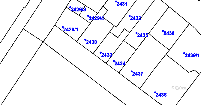Parcela st. 2433 v KÚ Znojmo-město, Katastrální mapa