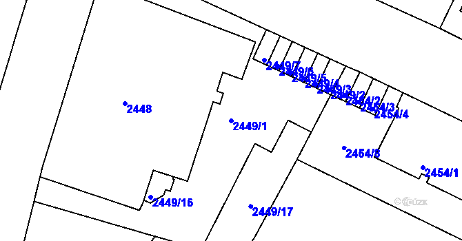 Parcela st. 2449/1 v KÚ Znojmo-město, Katastrální mapa