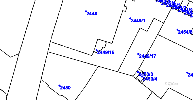 Parcela st. 2449/16 v KÚ Znojmo-město, Katastrální mapa