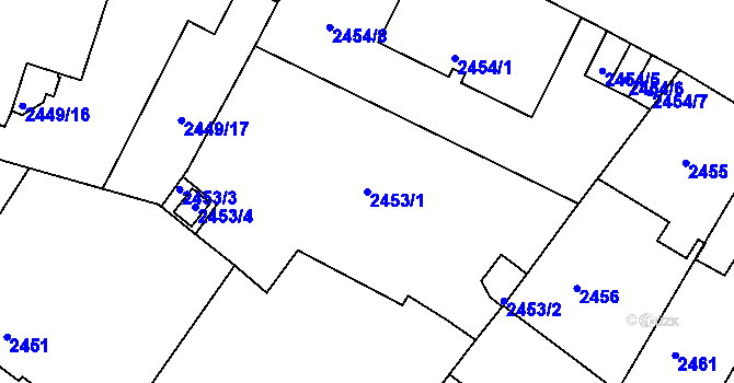 Parcela st. 2453/1 v KÚ Znojmo-město, Katastrální mapa