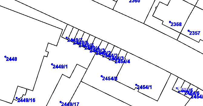 Parcela st. 2454/2 v KÚ Znojmo-město, Katastrální mapa
