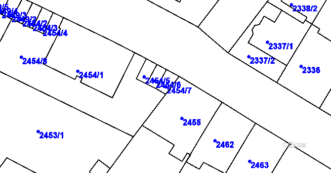 Parcela st. 2454/7 v KÚ Znojmo-město, Katastrální mapa