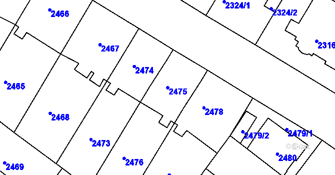 Parcela st. 2475 v KÚ Znojmo-město, Katastrální mapa