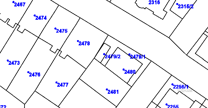 Parcela st. 2479/2 v KÚ Znojmo-město, Katastrální mapa