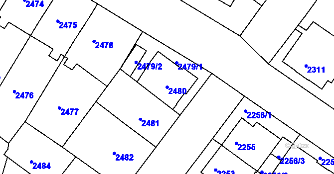 Parcela st. 2480 v KÚ Znojmo-město, Katastrální mapa