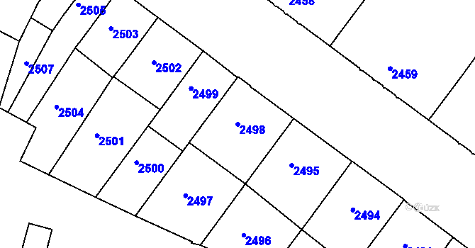 Parcela st. 2498 v KÚ Znojmo-město, Katastrální mapa