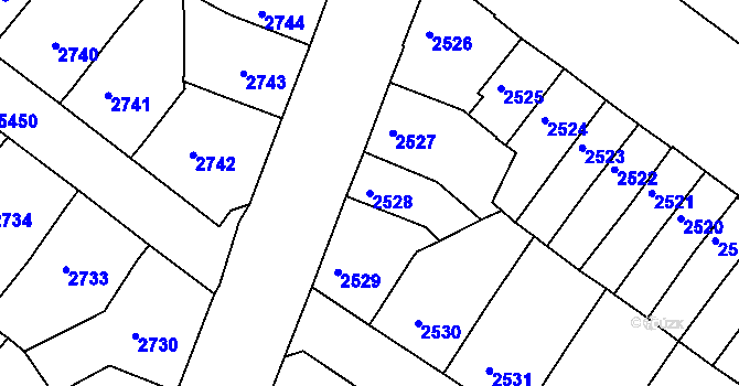 Parcela st. 2528 v KÚ Znojmo-město, Katastrální mapa