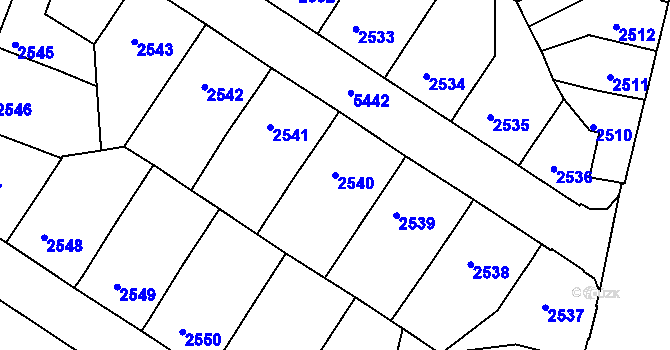Parcela st. 2540 v KÚ Znojmo-město, Katastrální mapa
