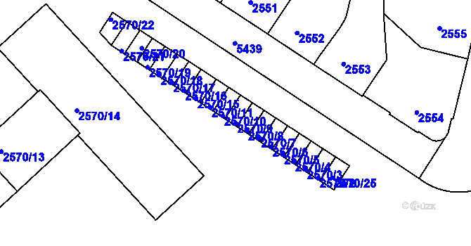 Parcela st. 2570/9 v KÚ Znojmo-město, Katastrální mapa