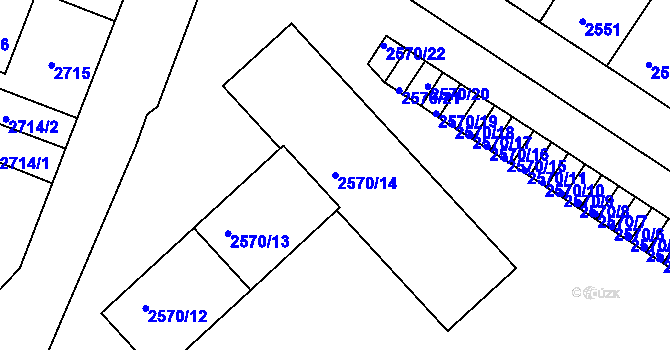 Parcela st. 2570/14 v KÚ Znojmo-město, Katastrální mapa