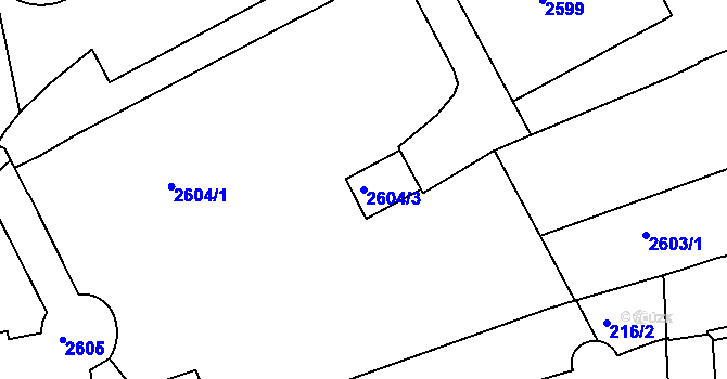 Parcela st. 2604/3 v KÚ Znojmo-město, Katastrální mapa