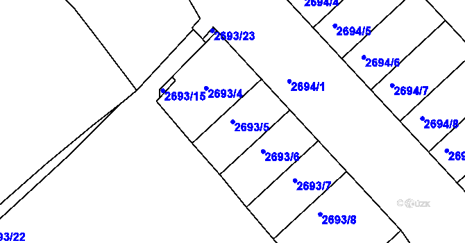 Parcela st. 2693/5 v KÚ Znojmo-město, Katastrální mapa