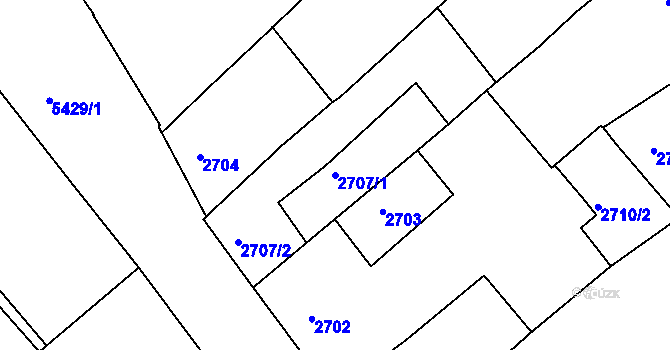 Parcela st. 2707/1 v KÚ Znojmo-město, Katastrální mapa