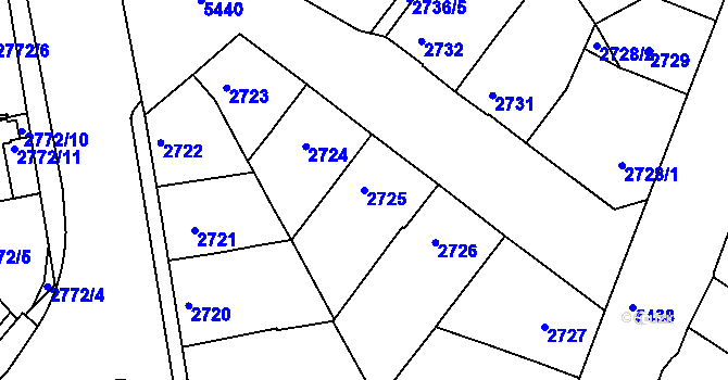 Parcela st. 2725 v KÚ Znojmo-město, Katastrální mapa