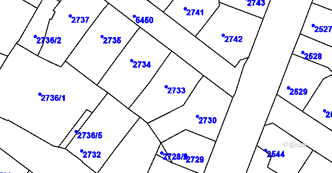 Parcela st. 2733 v KÚ Znojmo-město, Katastrální mapa