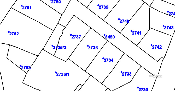 Parcela st. 2735 v KÚ Znojmo-město, Katastrální mapa
